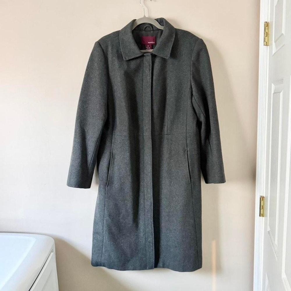 Charcoal Gray Longline Coat Wool Blend XL Minimal